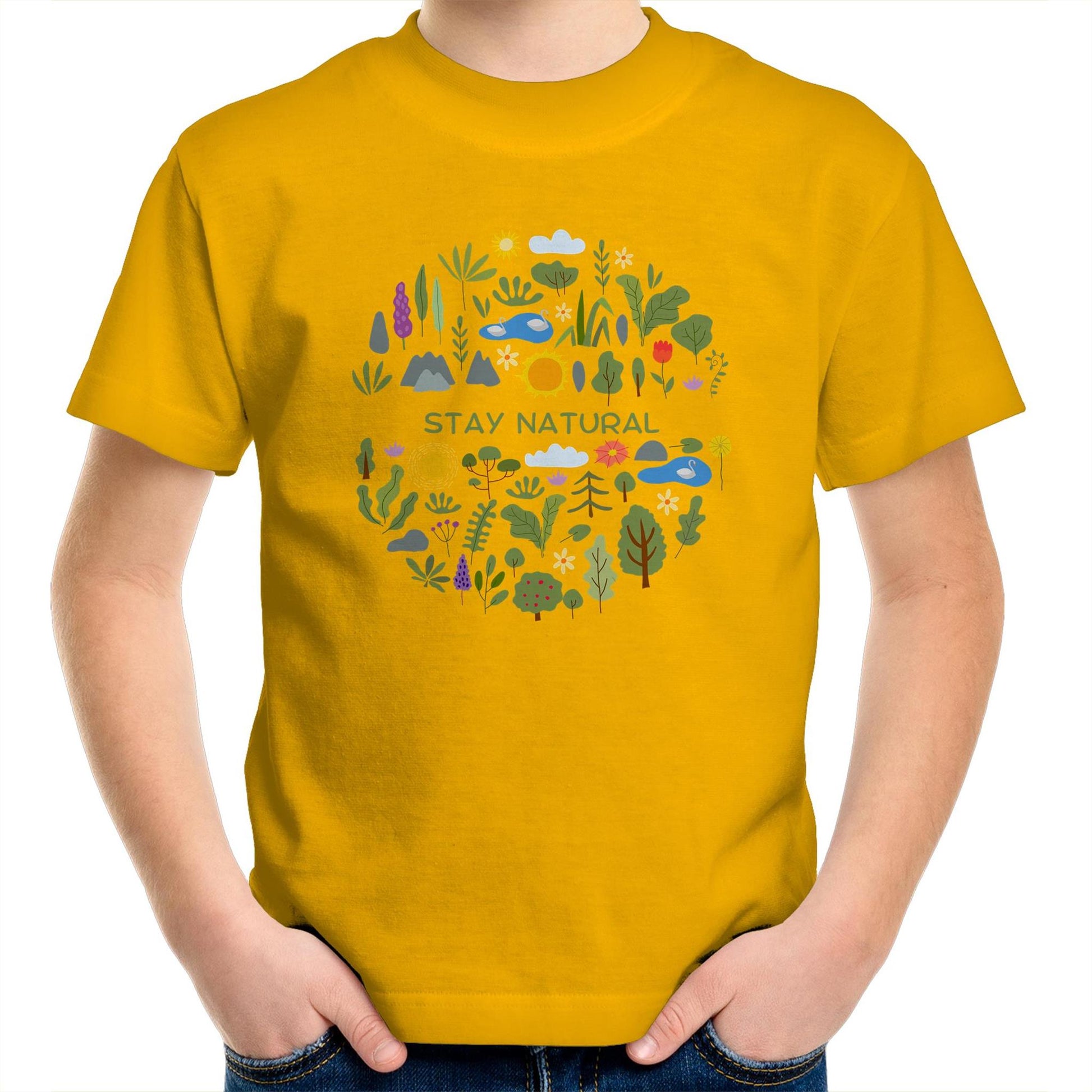 Stay Natural - Kids Youth Crew T-Shirt Gold Kids Youth T-shirt Environment Plants