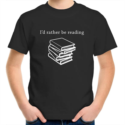 I'd Rather Be Reading - Kids Youth Crew T-Shirt Black Kids Youth T-shirt Funny