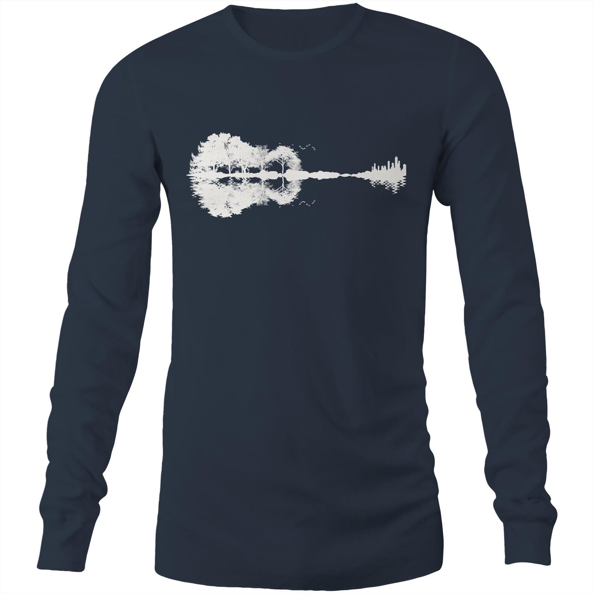 Guitar Reflection - Long Sleeve T-Shirt Navy Unisex Long Sleeve T-shirt Music