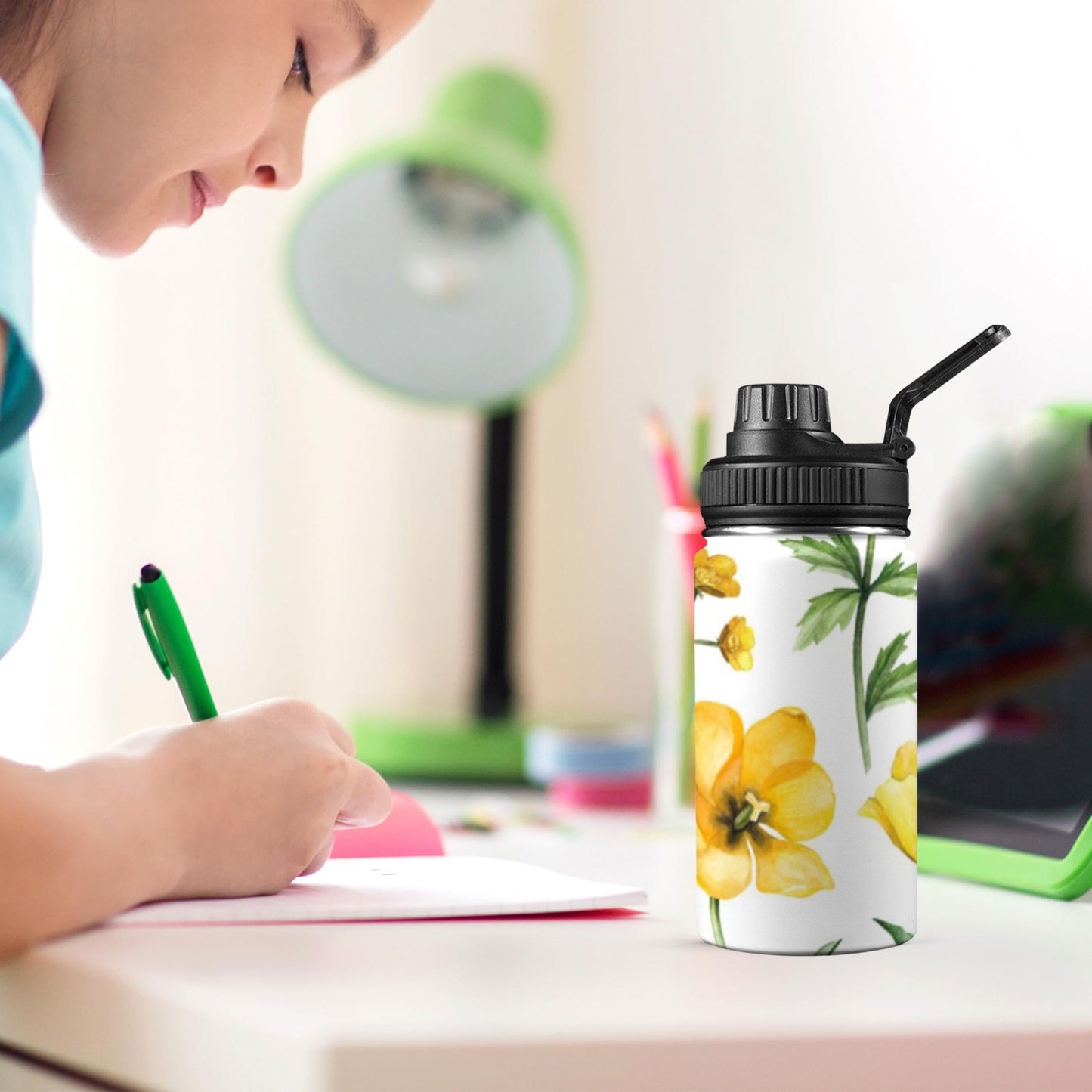 Yellow Flowers - Kids Water Bottle with Chug Lid (12 oz) Kids Water Bottle with Chug Lid