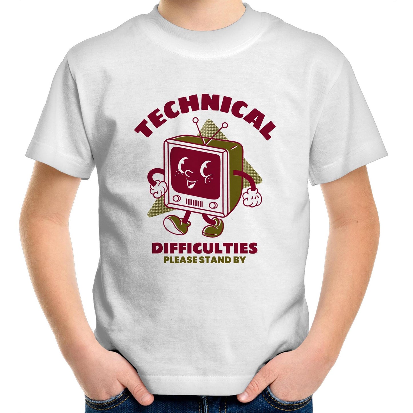 Retro TV Technical Difficulties - Kids Youth Crew T-Shirt White Kids Youth T-shirt Retro Tech