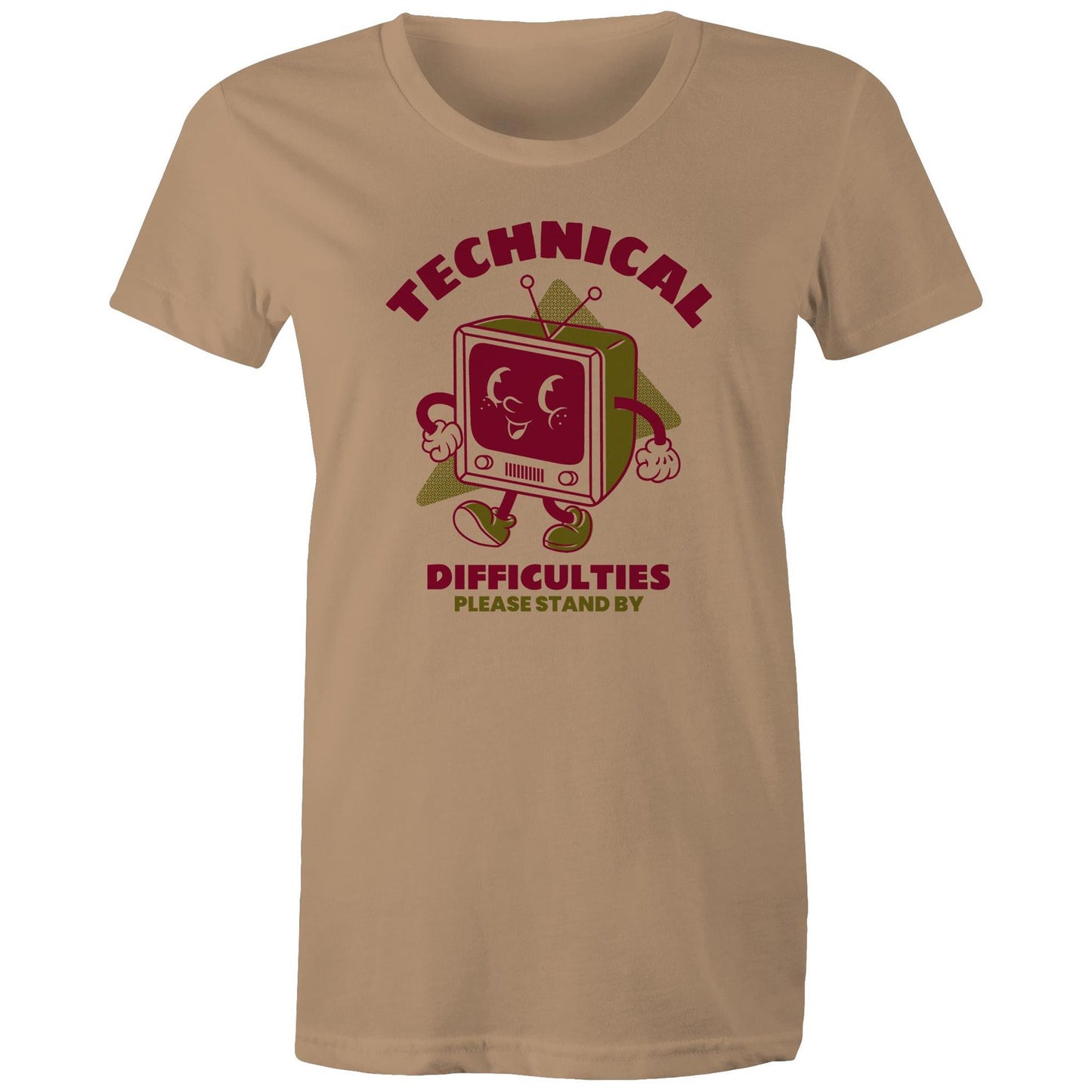 Retro TV Technical Difficulties - Womens T-shirt Tan Womens T-shirt Retro Tech