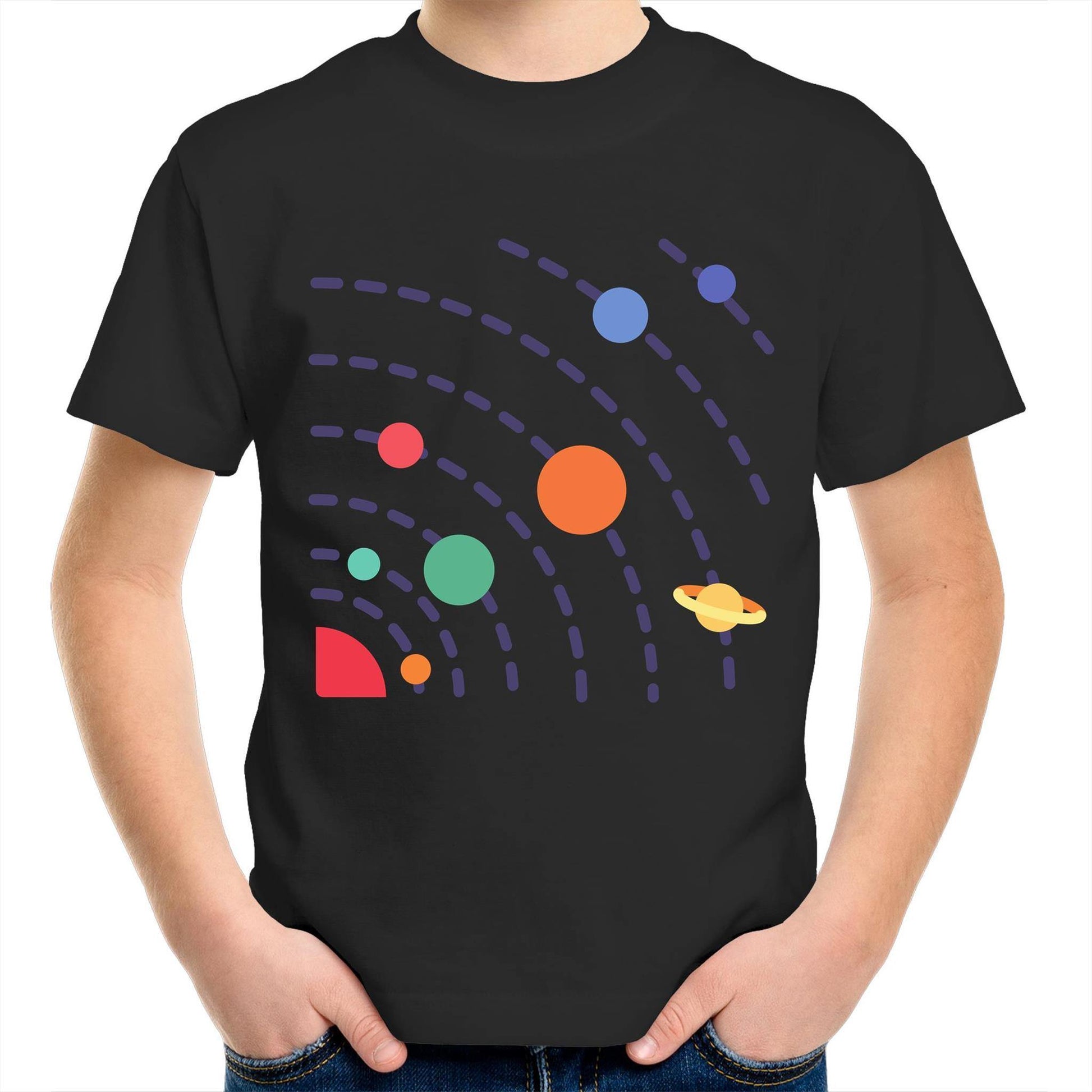 Solar System - Kids Youth Crew T-Shirt Black Kids Youth T-shirt Science Space