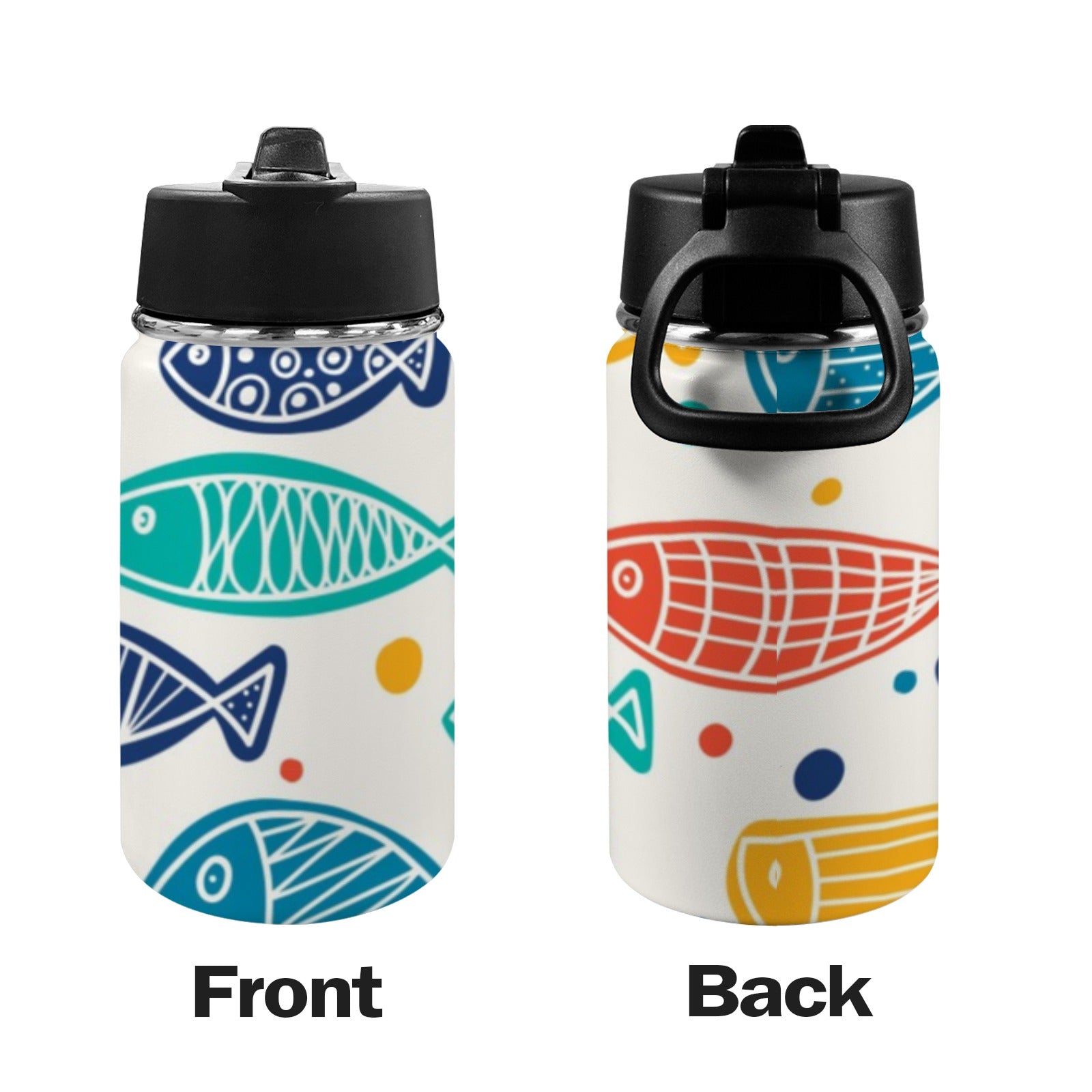 Fish - Kids Water Bottle with Straw Lid (12 oz) Kids Water Bottle with Straw Lid