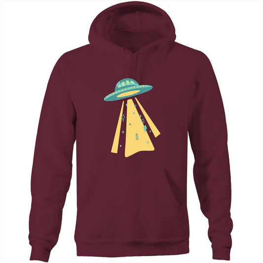 UFO - Pocket Hoodie Sweatshirt Burgundy Hoodie Mens Retro Sci Fi Space Womens