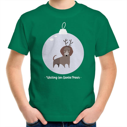 Santa Paws - Kids Youth Crew T-Shirt Kelly Green Christmas Kids T-shirt Merry Christmas