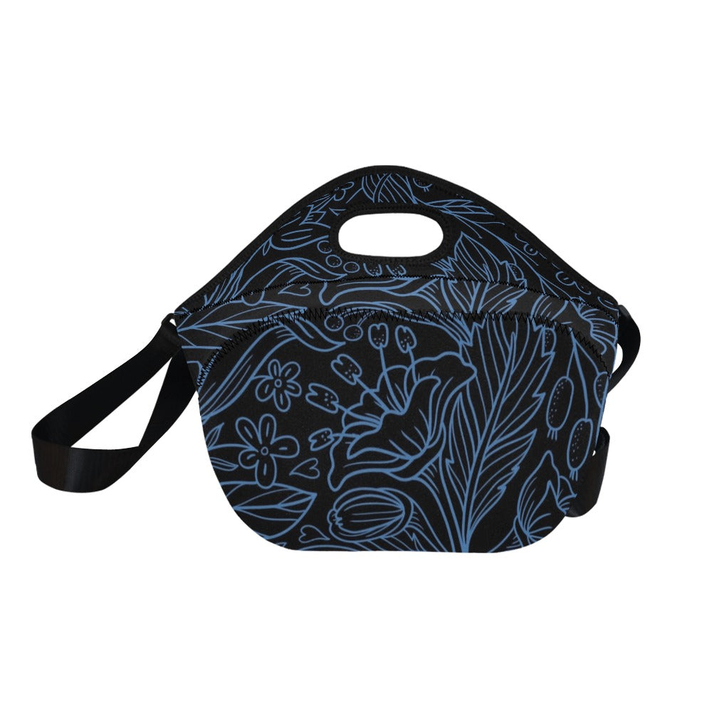 Blue Floral - Neoprene Lunch Bag/Large Neoprene Lunch Bag/Large Plants Printed Offshore