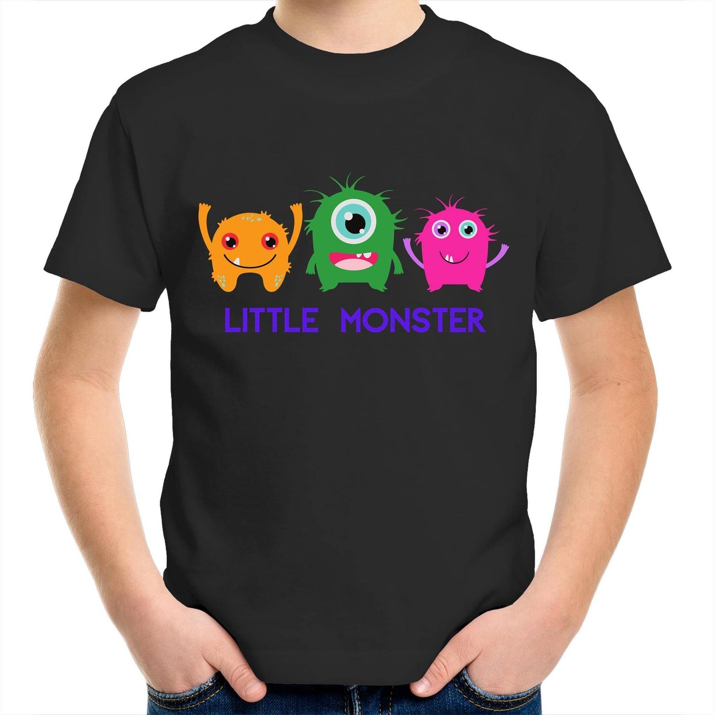 Little Monster - Kids Youth Crew T-Shirt Black Kids Youth T-shirt Funny Sci Fi