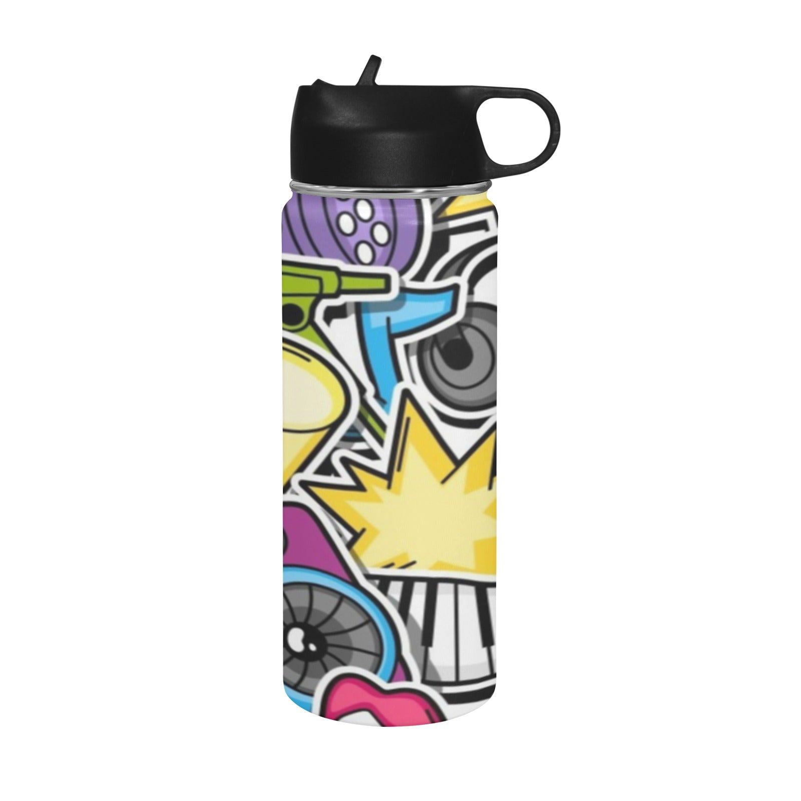 Sticker Music Insulated Water Bottle with Straw Lid (18 oz) Insulated Water Bottle with Straw Lid Printed Offshore