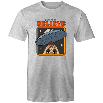 I Want To Believe - Mens T-Shirt Grey Marle Mens T-shirt Sci Fi