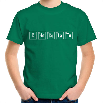 Chocolate Symbols - Kids Youth Crew T-Shirt Kelly Green Kids Youth T-shirt Chocolate Science
