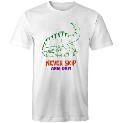 Never Skip Arm Day, Dinosaur - Short Sleeve T-shirt White Fitness T-shirt animal Fitness Funny Mens Womens