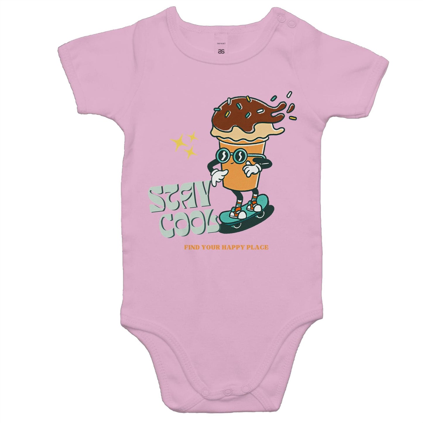 Stay Cool, Find Your Happy Place - Baby Bodysuit Pink Baby Bodysuit Retro Summer