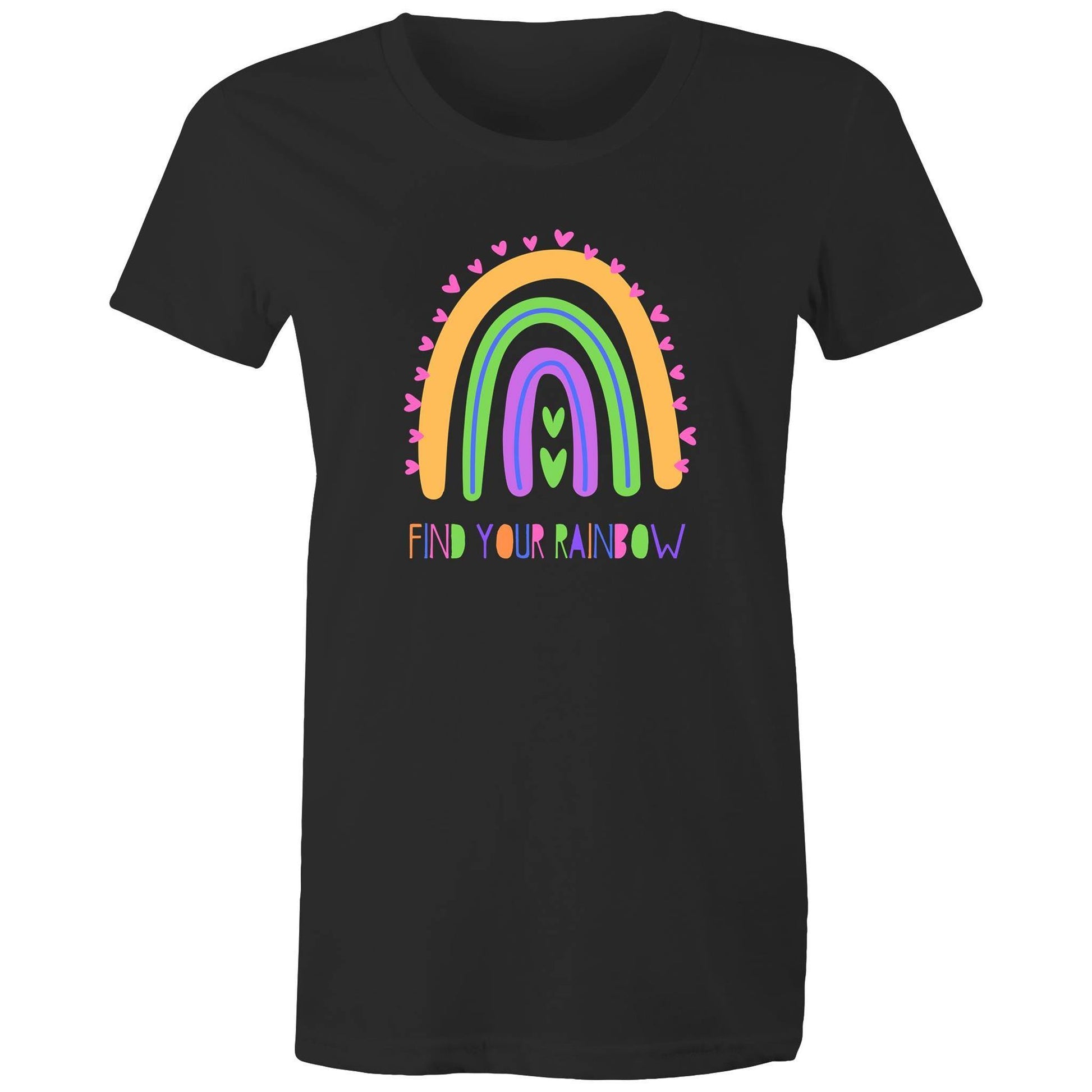 Find Your Rainbow - Women's Maple Tee Black Womens T-shirt Womens