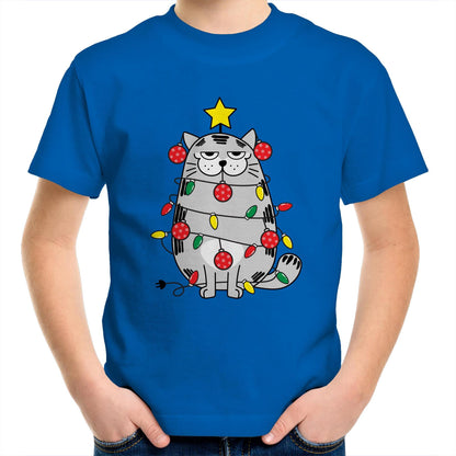 Christmas Cat - Kids Youth Crew T-Shirt Bright Royal Christmas Kids T-shirt Merry Christmas