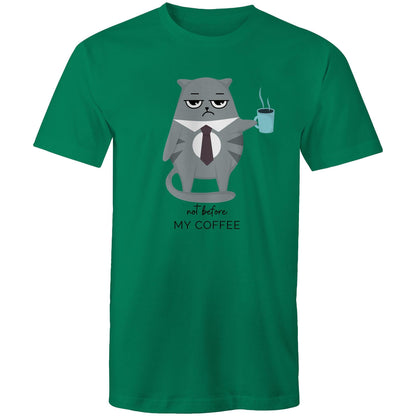 Not Before My Coffee, Cranky Cat - Mens T-Shirt Kelly Green Mens T-shirt animal Coffee