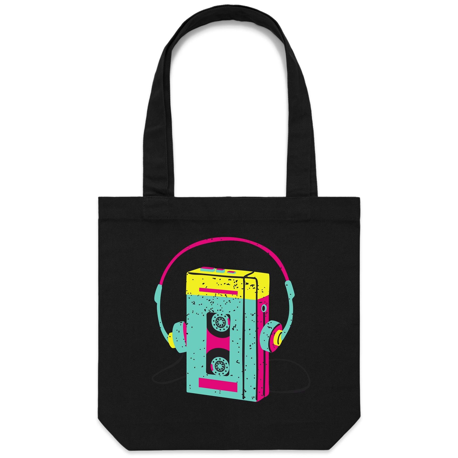 Wired For Sound, Music Player - Canvas Tote Bag Black One-Size Tote Bag Music Retro