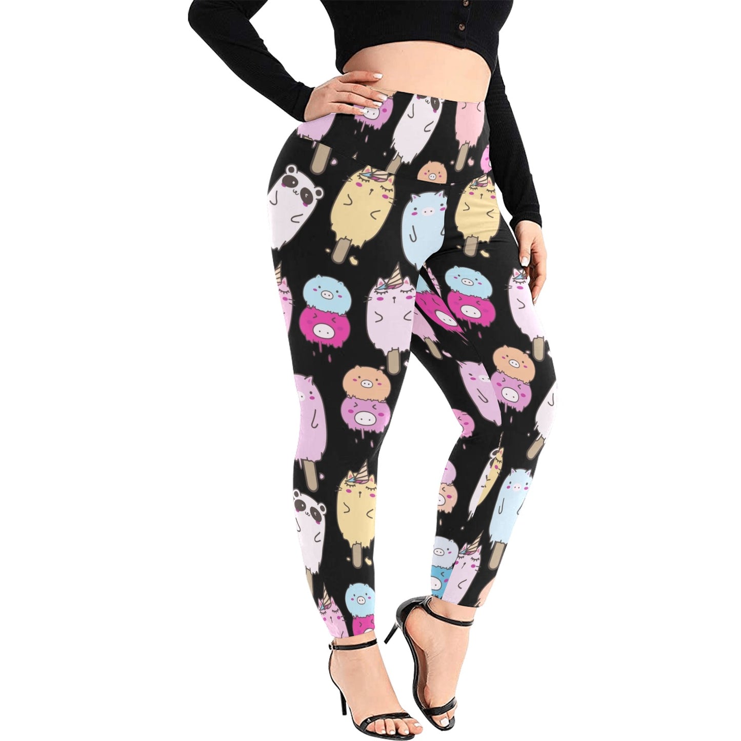 Cute Animal Ice Blocks - Women's Extra Plus Size High Waist Leggings Women's Extra Plus Size High Waist Leggings animal Food Printed Offshore Summer