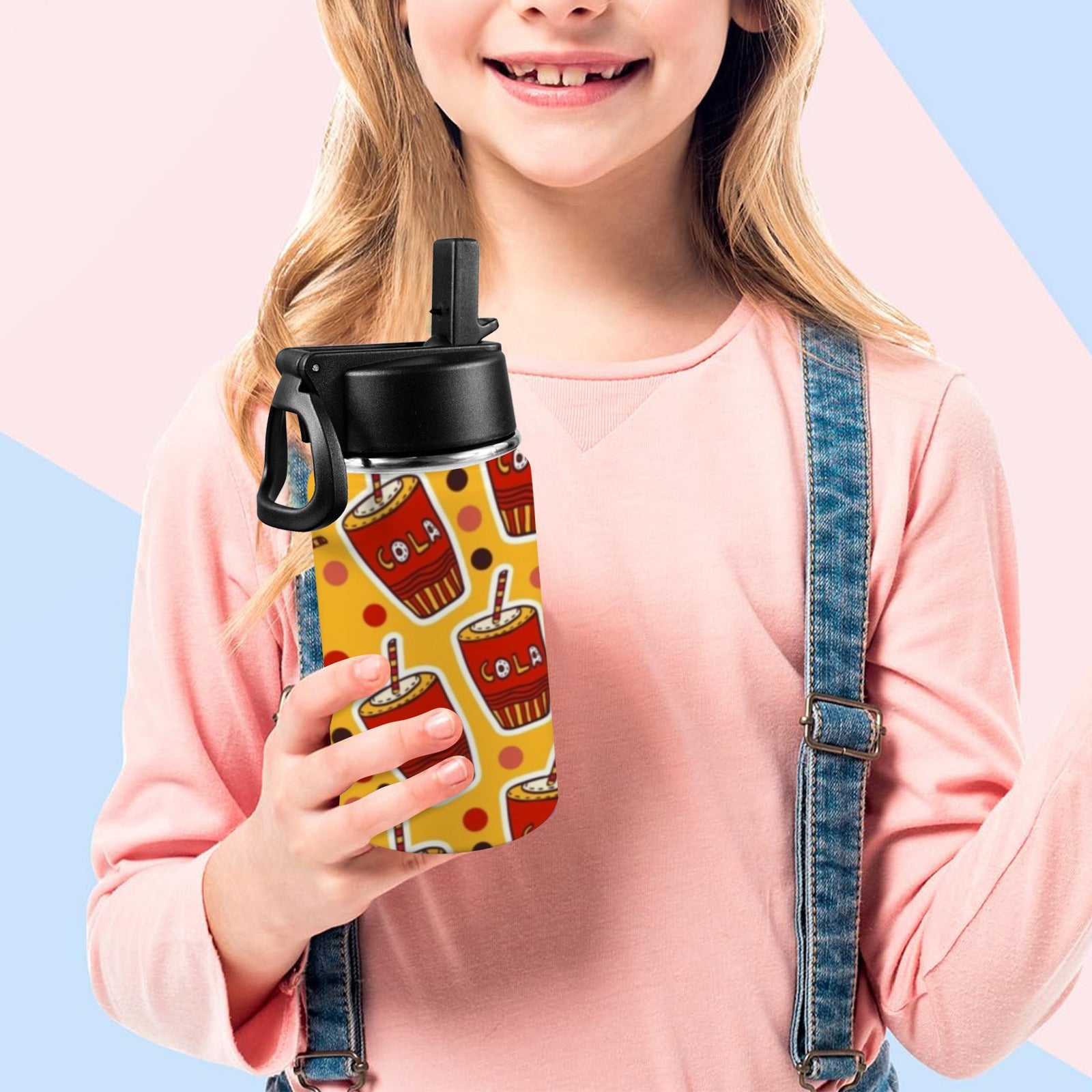 Cola - Kids Water Bottle with Straw Lid (12 oz) Kids Water Bottle with Straw Lid