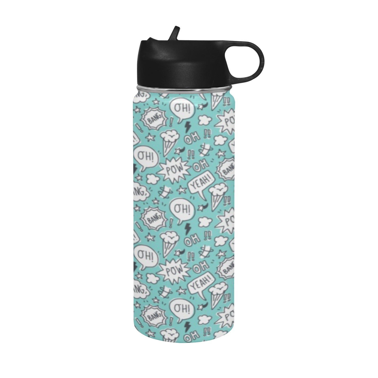 Comic Book Speech Bubbles - Insulated Water Bottle with Straw Lid (18 oz) Insulated Water Bottle with Straw Lid Printed Offshore