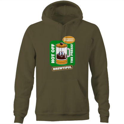 Brewtiful, Espresso Yourself - Pocket Hoodie Sweatshirt Army Hoodie Coffee