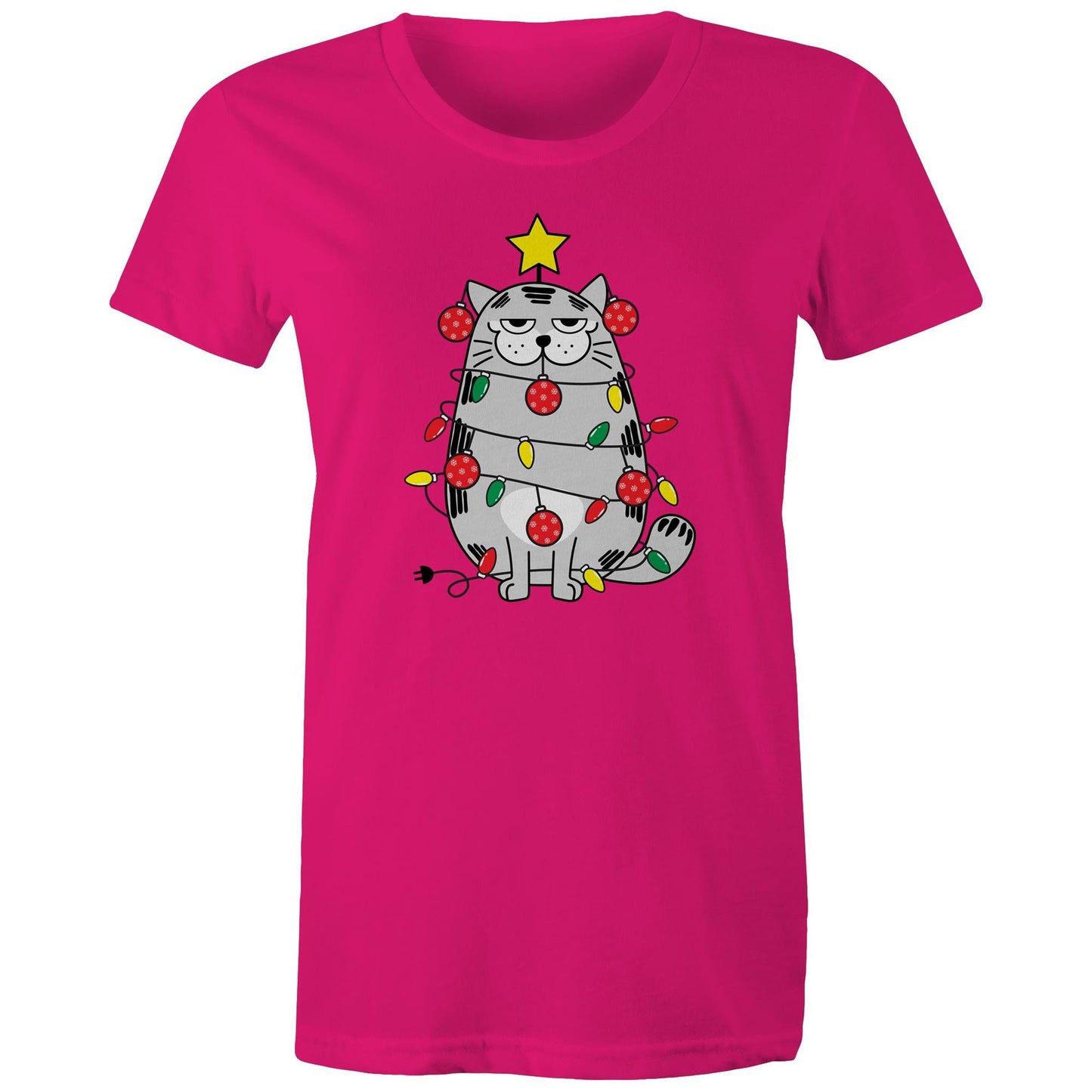Christmas Cat - Womens T-shirt Fuchsia Christmas Womens T-shirt Merry Christmas