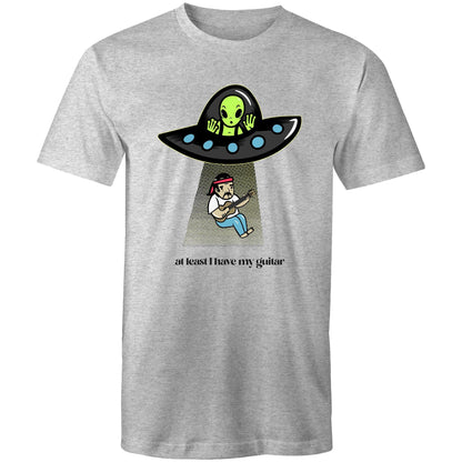 Guitarist Alien Abduction - Mens T-Shirt Grey Marle Mens T-shirt Music Sci Fi