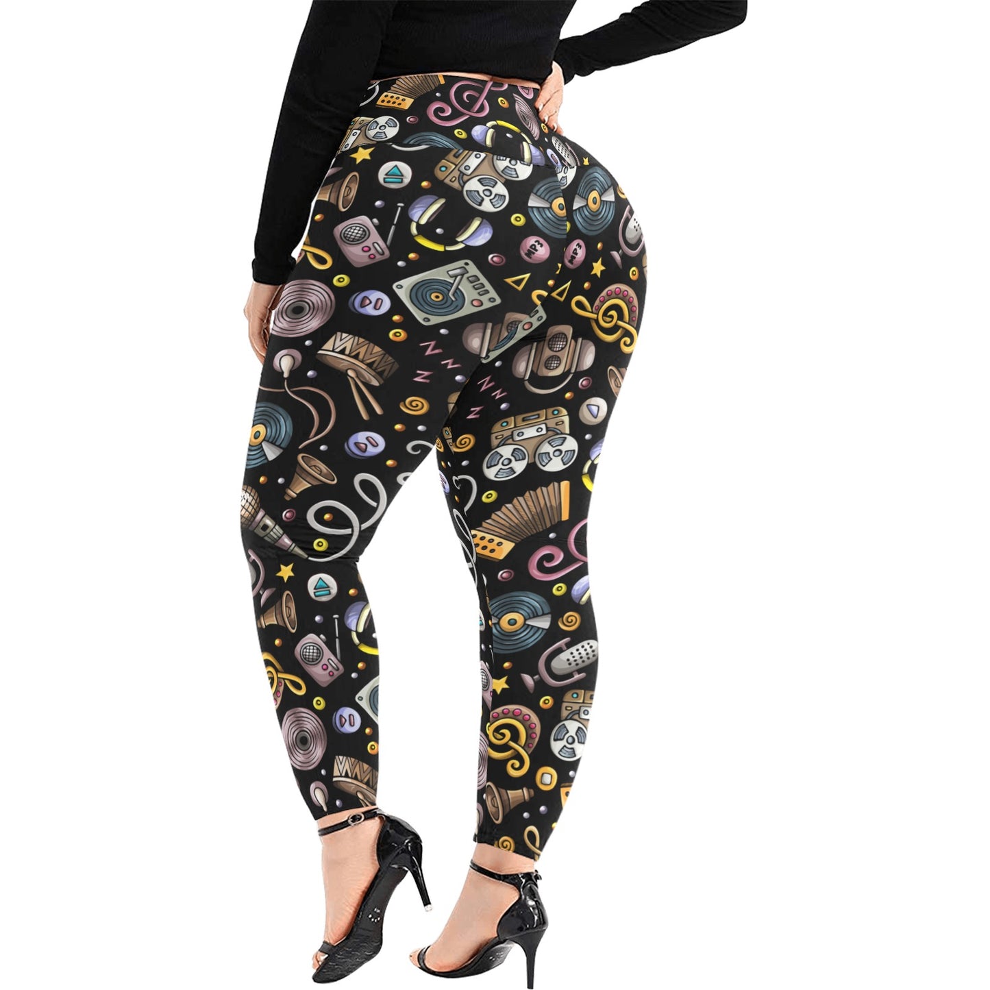 Retro Music Mix - Women's Extra Plus Size High Waist Leggings Women's Extra Plus Size High Waist Leggings Music Printed Offshore