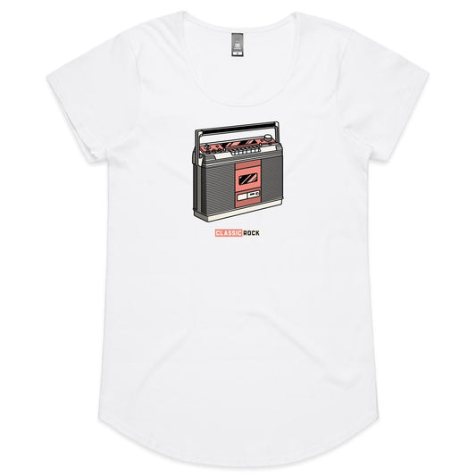 Classic Rock, Cassette Player - Womens Scoop Neck T-Shirt White Womens Scoop Neck T-shirt Music Retro