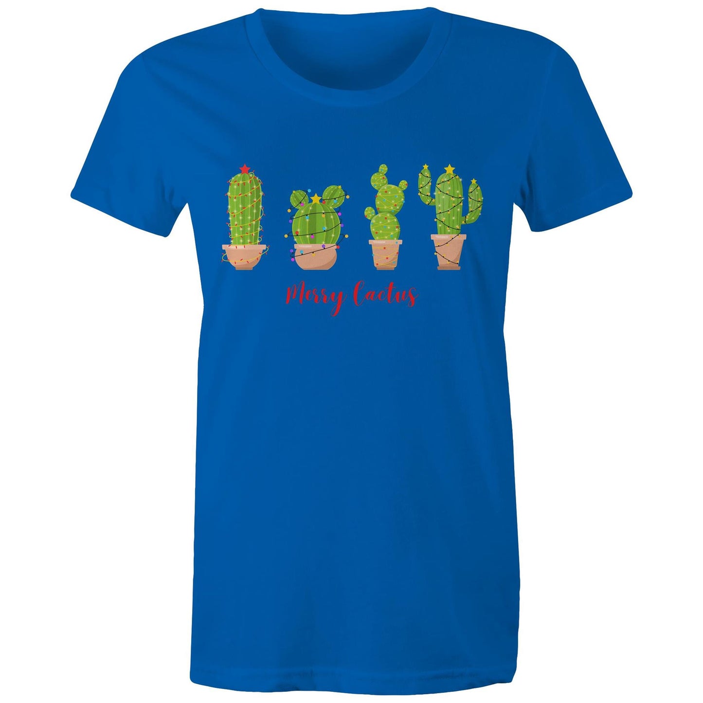 Merry Cactus - Womens T-shirt Bright Royal Christmas Womens T-shirt Merry Christmas