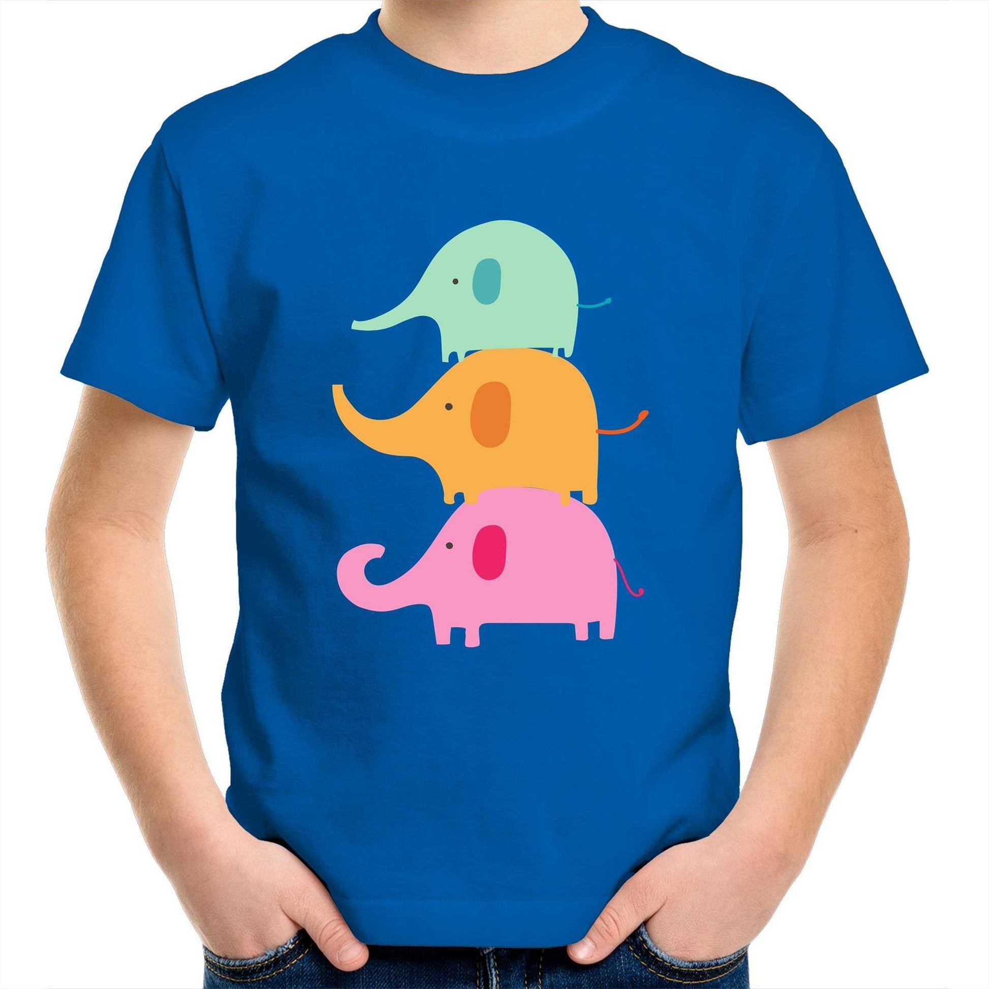 Three Cute Elephants - Kids Youth Crew T-Shirt Bright Royal Kids Youth T-shirt animal