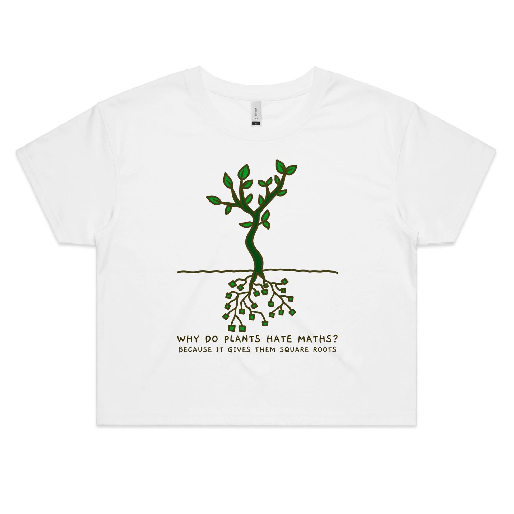 Square Roots - Women's Crop Tee White Womens Crop Top Maths Plants Science