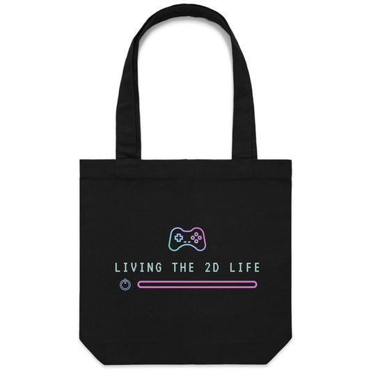 Living The 2D Life - Canvas Tote Bag Black One Size Tote Bag Games Tech
