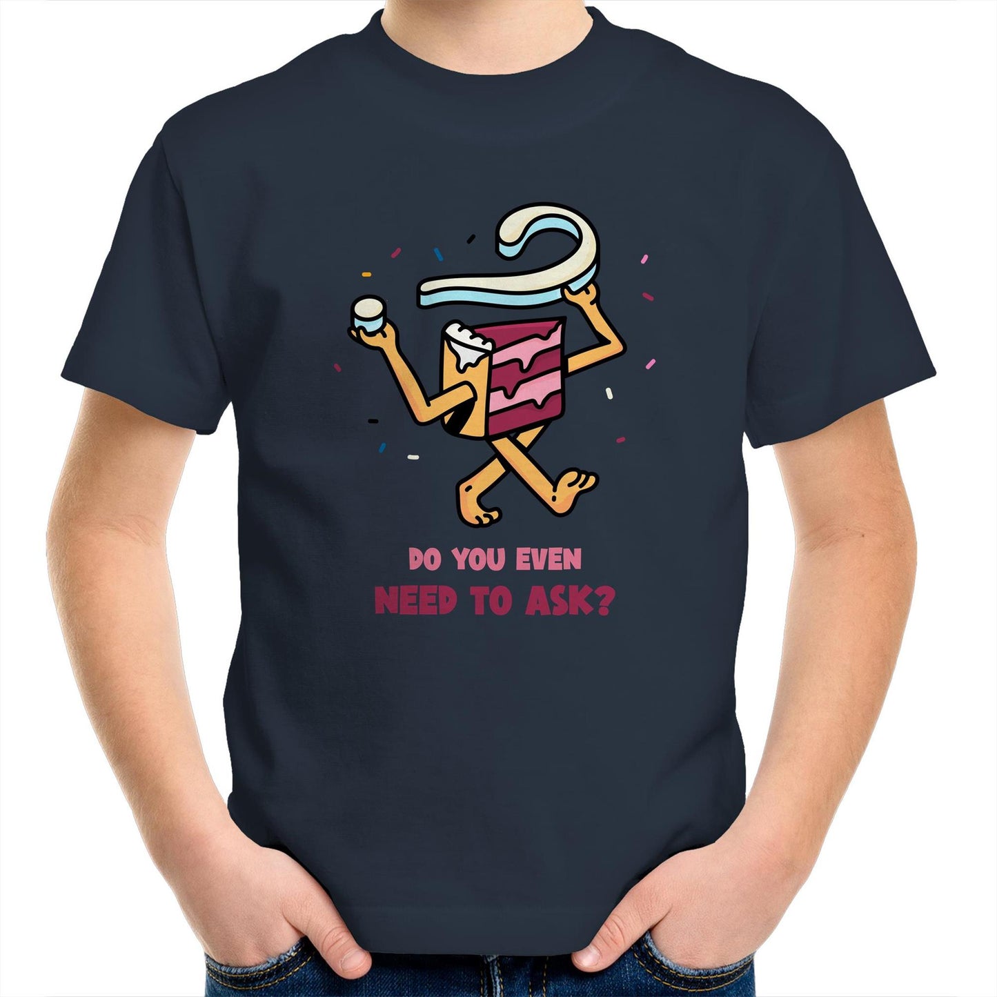 Cake, Do You Even Need To Ask - Kids Youth Crew T-Shirt Navy Kids Youth T-shirt