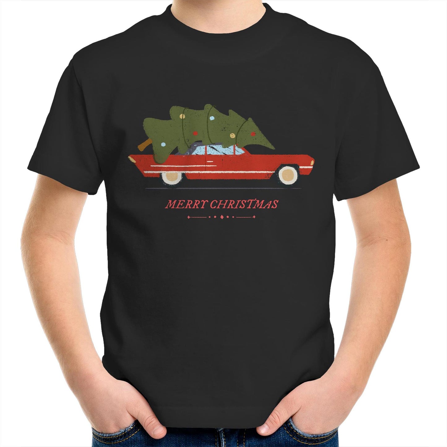 Christmas Tree Car - Kids Youth Crew T-Shirt Black Christmas Kids T-shirt Merry Christmas