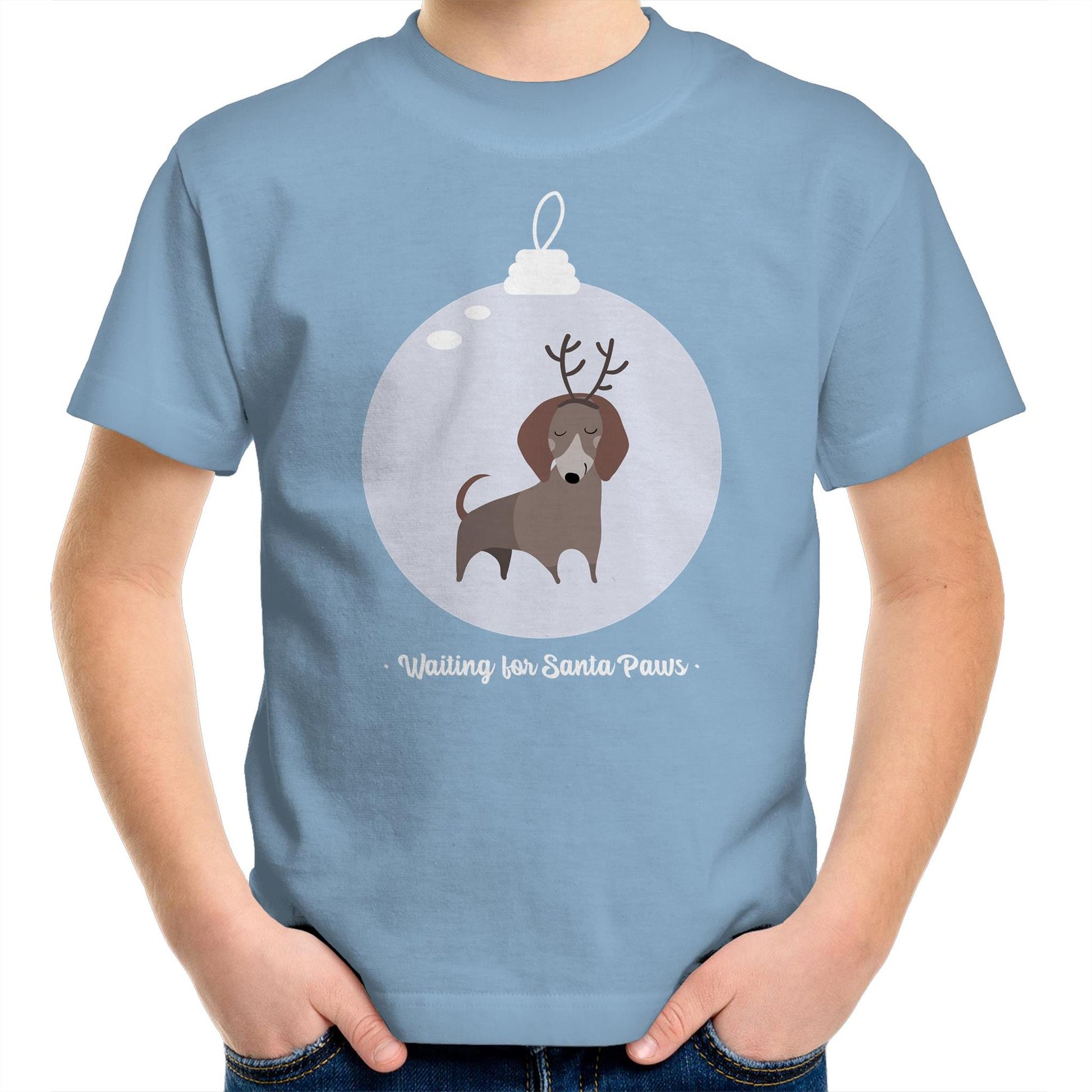 Santa Paws - Kids Youth Crew T-Shirt Carolina Blue Christmas Kids T-shirt Merry Christmas