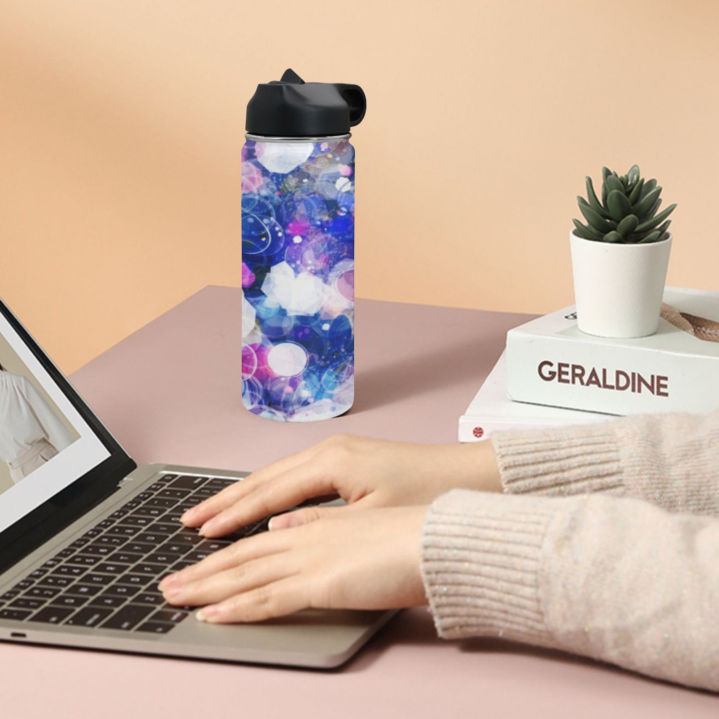 Watercolour Galaxy Insulated Water Bottle with Straw Lid (18 oz) Insulated Water Bottle with Straw Lid Printed Offshore