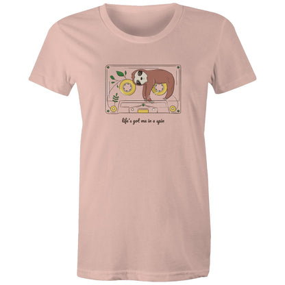 Cassette, Life's Got Me In A Spin - Womens T-shirt Pale Pink Womens T-shirt animal Music Retro