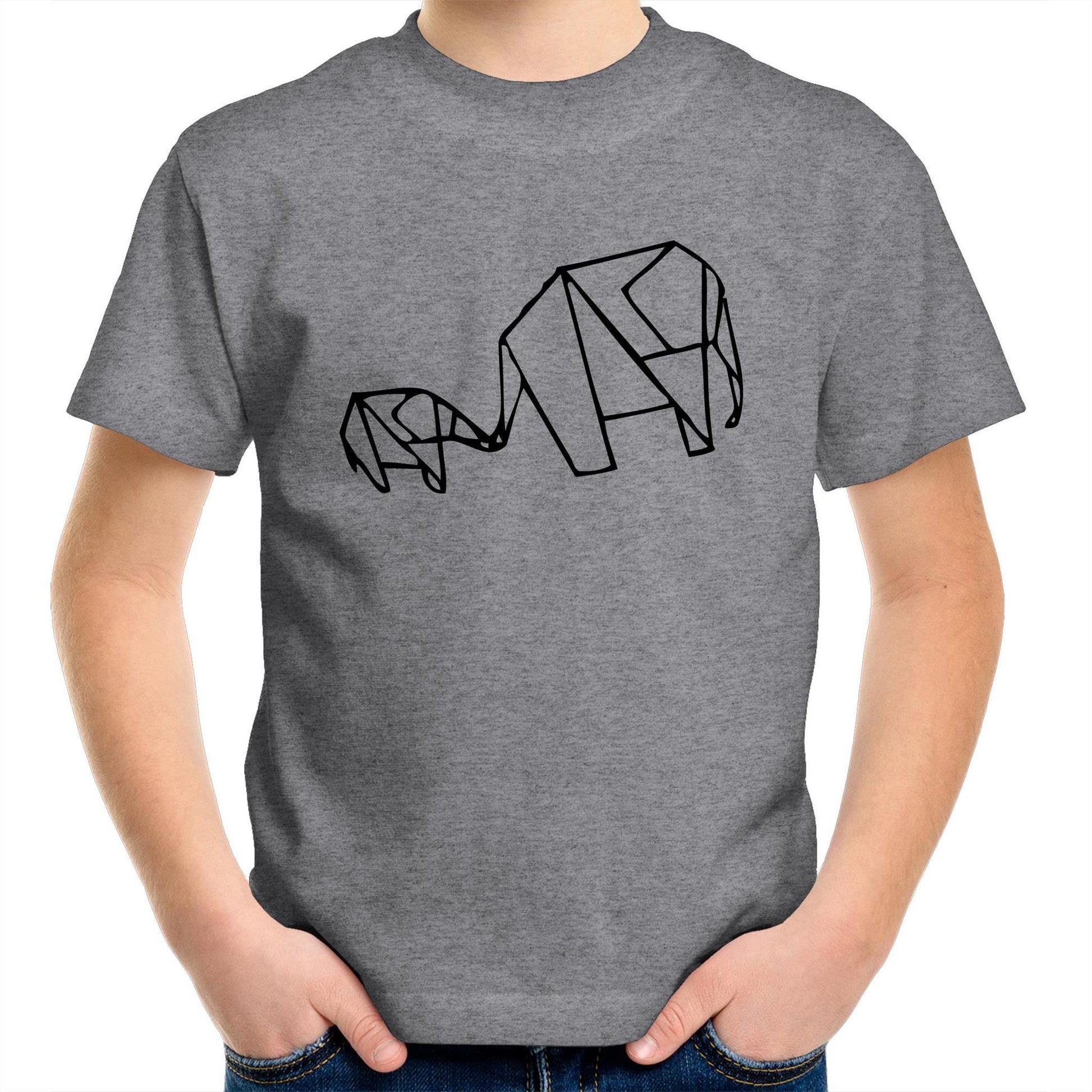 Origami Elephant - Kids Youth Crew T-Shirt Grey Marle Kids Youth T-shirt animal