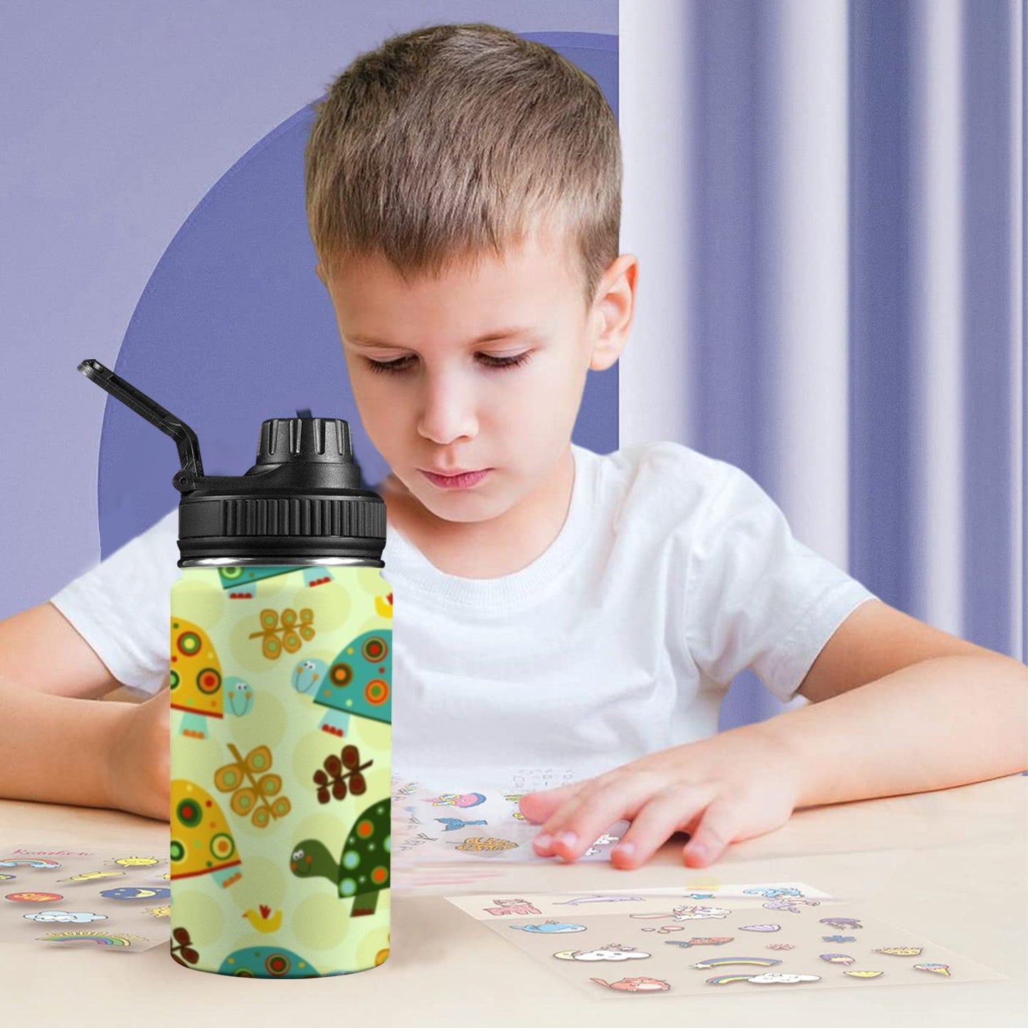 Quirky Turtles - Kids Water Bottle with Chug Lid (12 oz) Kids Water Bottle with Chug Lid