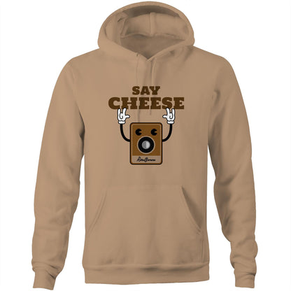 Say Cheese, Retro Camera - Pocket Hoodie Sweatshirt Tan Hoodie Retro Tech