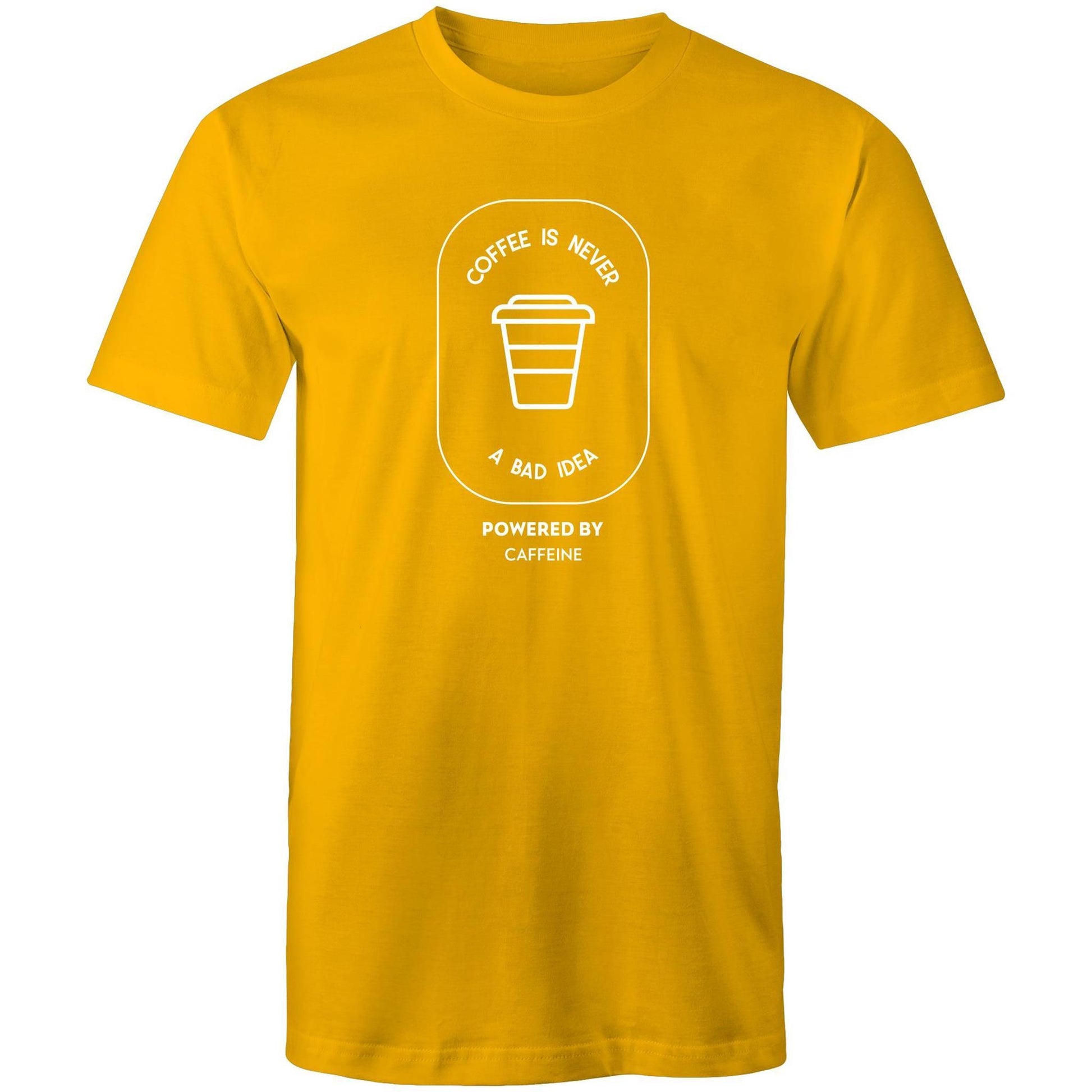 Powered By Caffeine - Mens T-Shirt Gold Mens T-shirt Coffee Mens