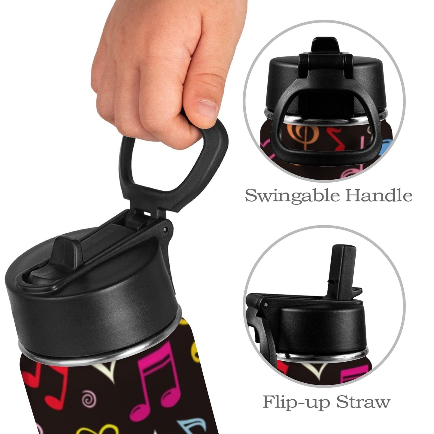 Musical Notes - Kids Water Bottle with Straw Lid (12 oz) Kids Water Bottle with Straw Lid