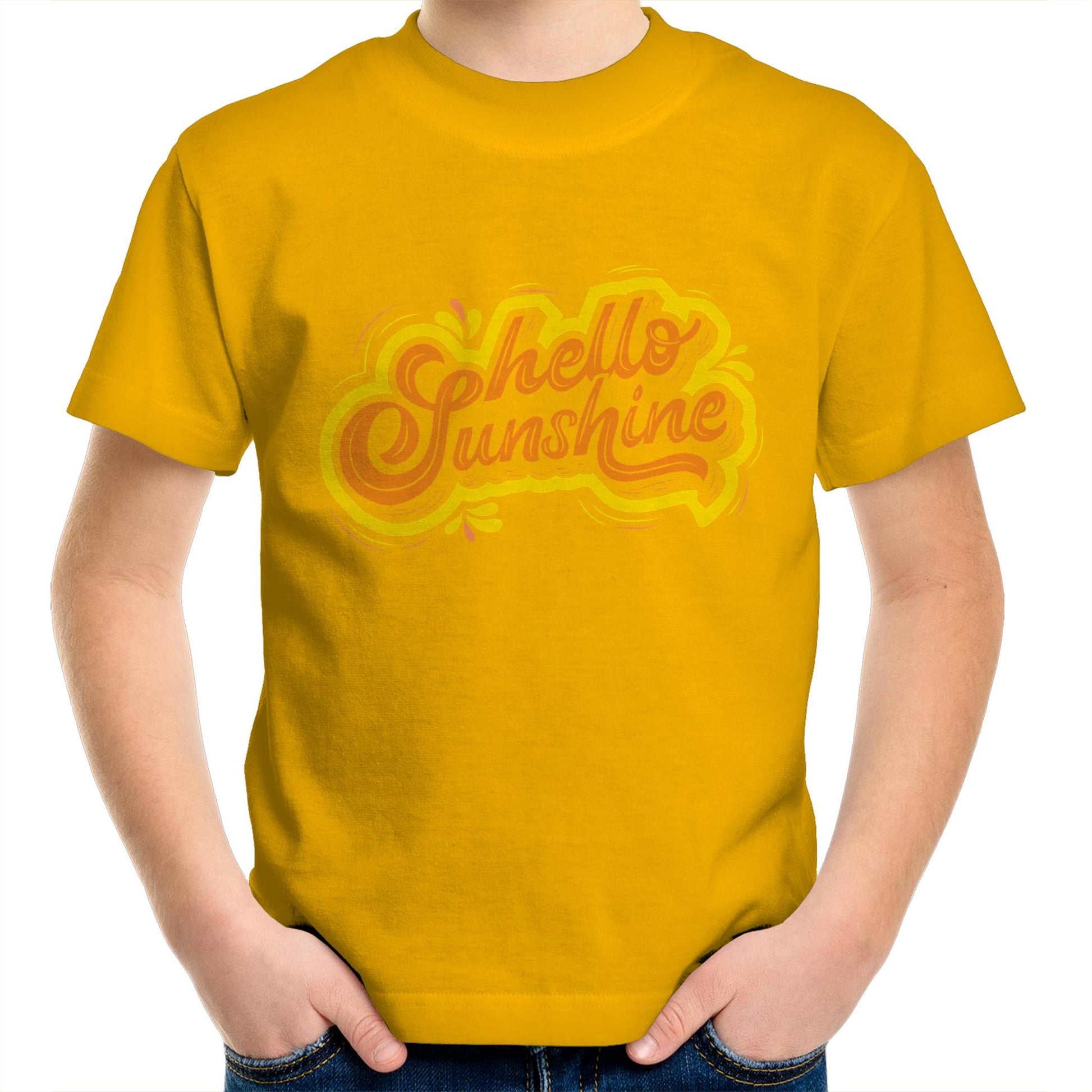 Hello Sunshine - Kids Youth Crew T-Shirt Gold Kids Youth T-shirt Summer
