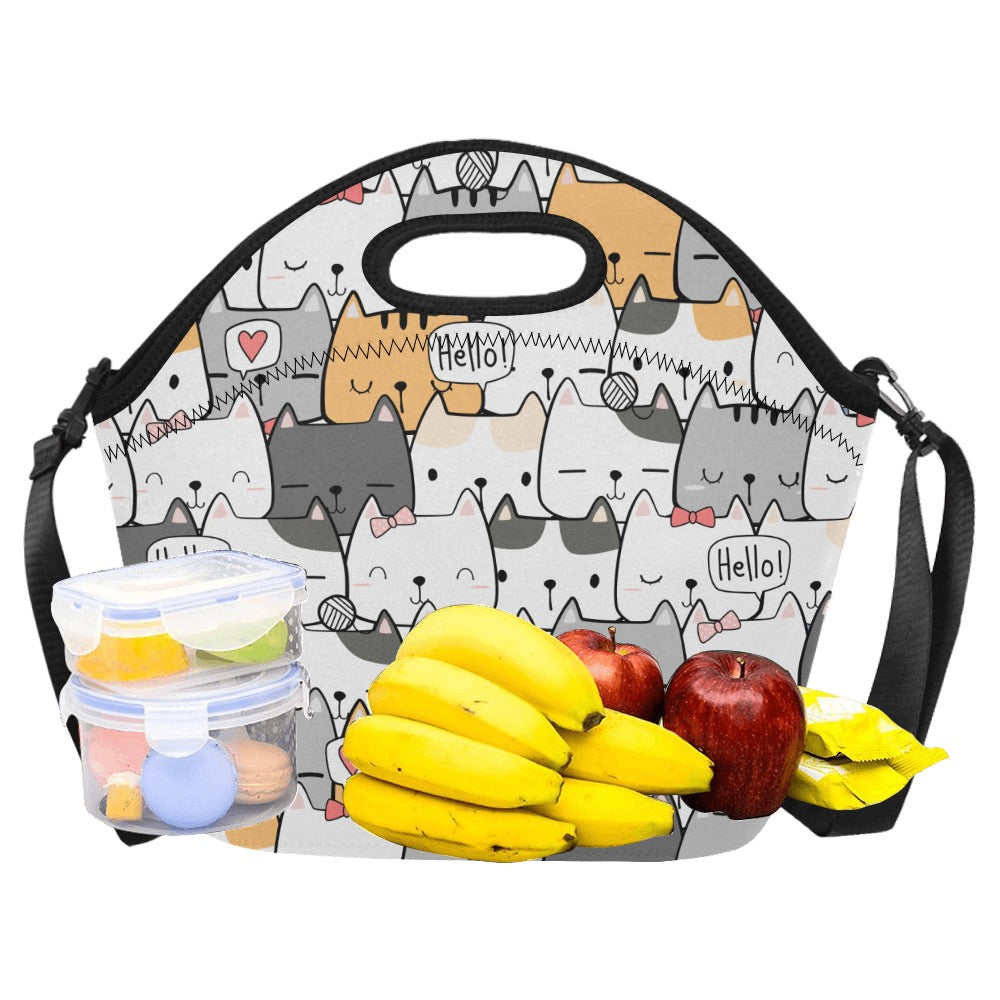 Cat Hello - Neoprene Lunch Bag/Large Neoprene Lunch Bag/Large animal Printed Offshore