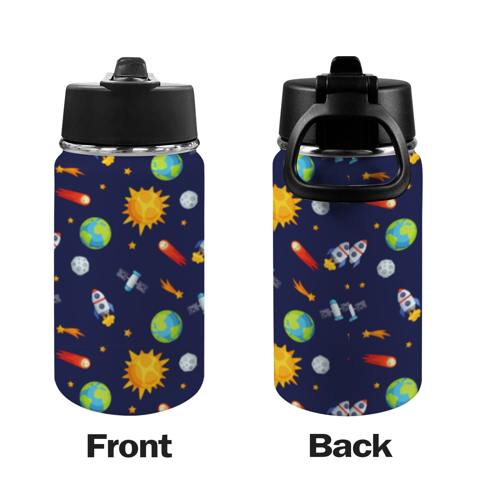 Busy Space - Kids Water Bottle with Straw Lid (12 oz) Kids Water Bottle with Straw Lid