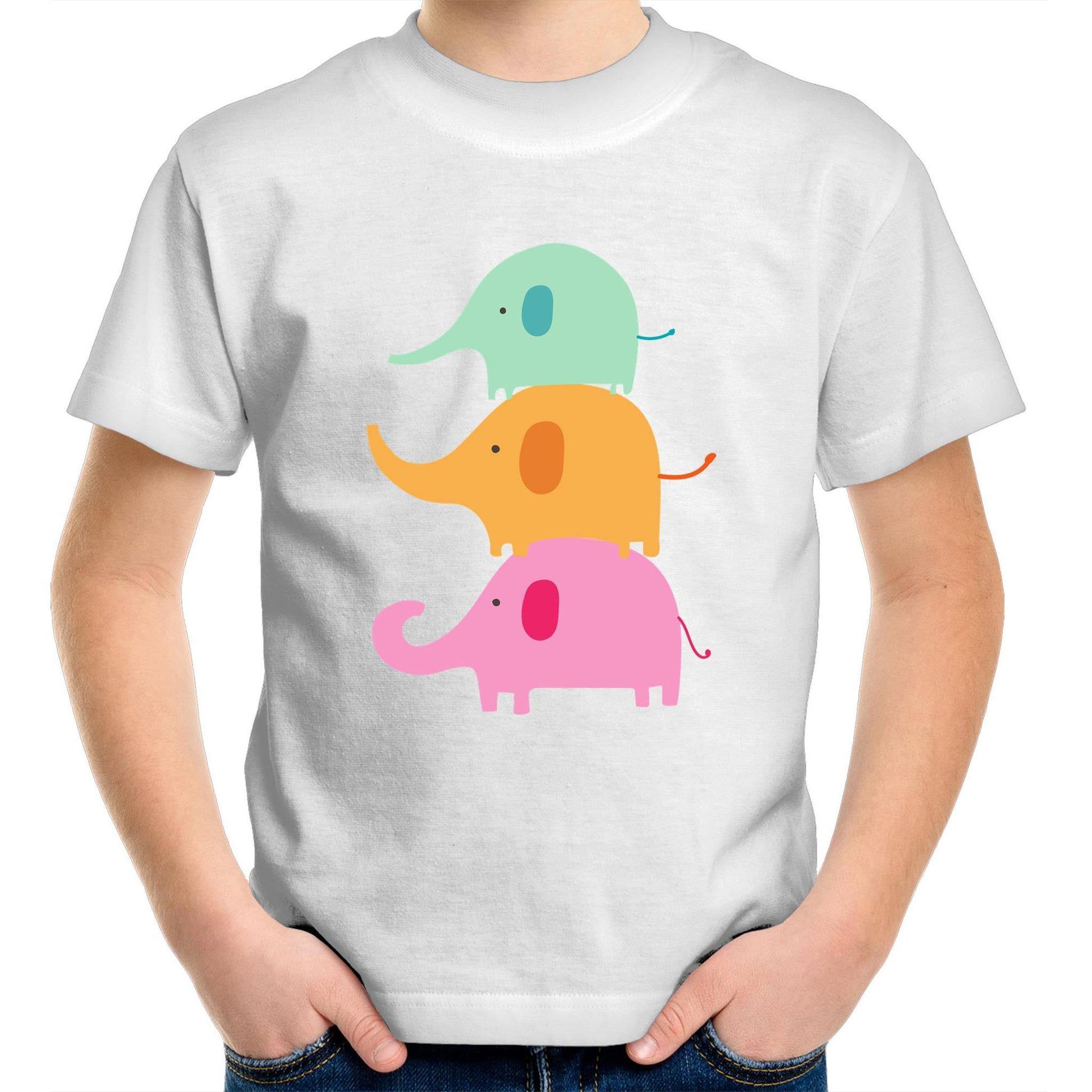 Three Cute Elephants - Kids Youth Crew T-Shirt White Kids Youth T-shirt animal