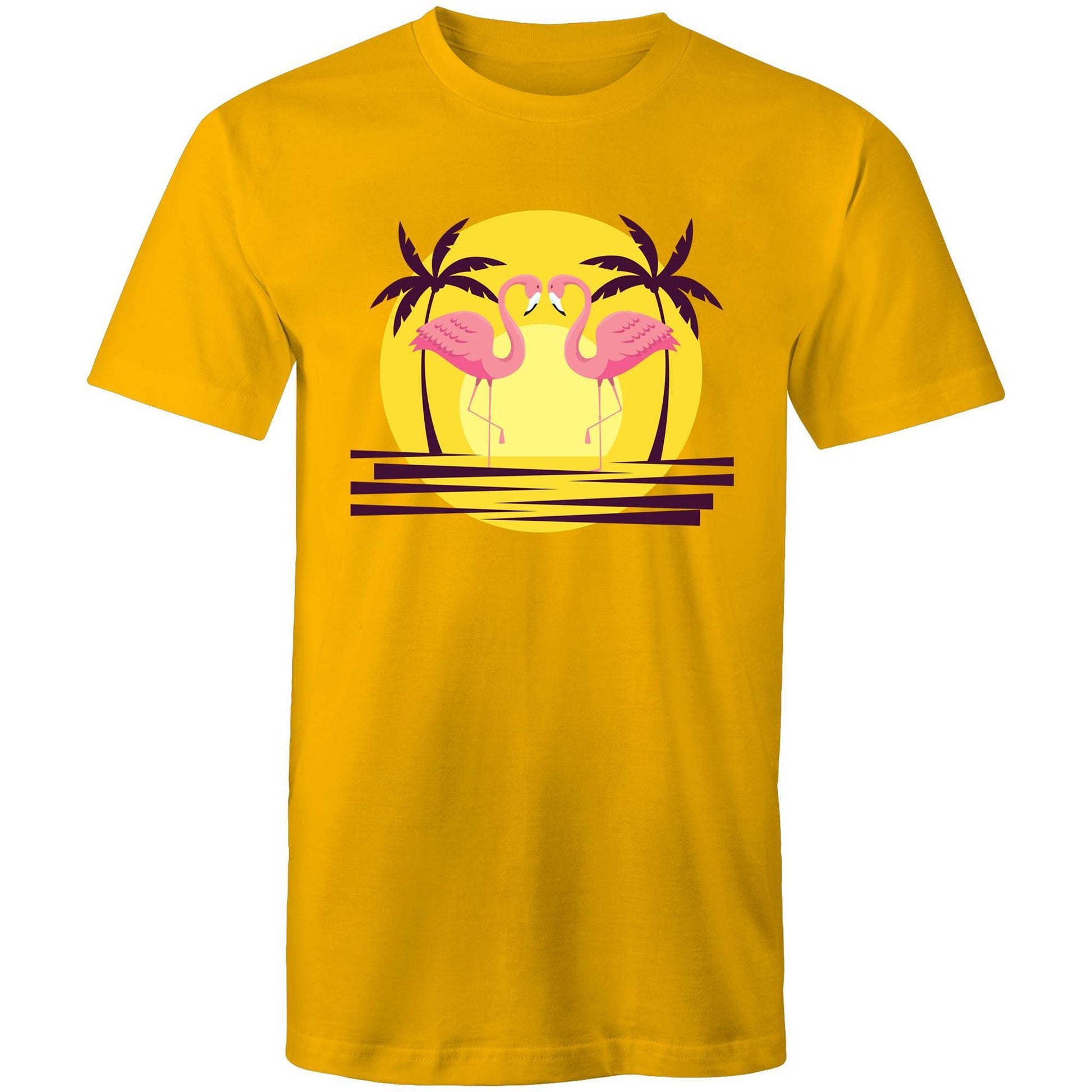 Flamingo Love - Mens T-Shirt Gold Mens T-shirt animal Mens Retro Summer