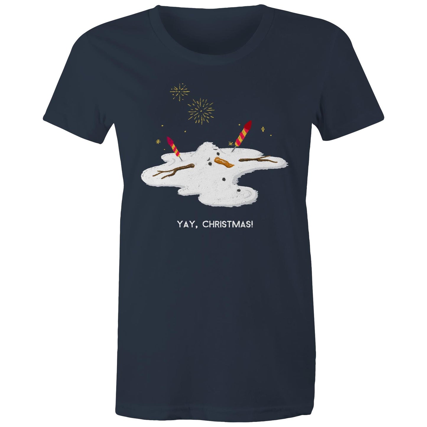 Yay, Christmas - Womens T-shirt Navy Christmas Womens T-shirt Merry Christmas