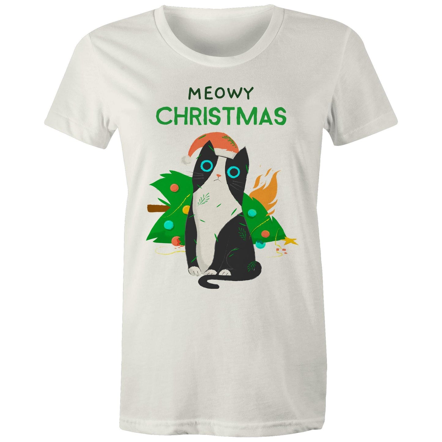 Meowy Christmas - Womens T-shirt Natural Christmas Womens T-shirt Merry Christmas